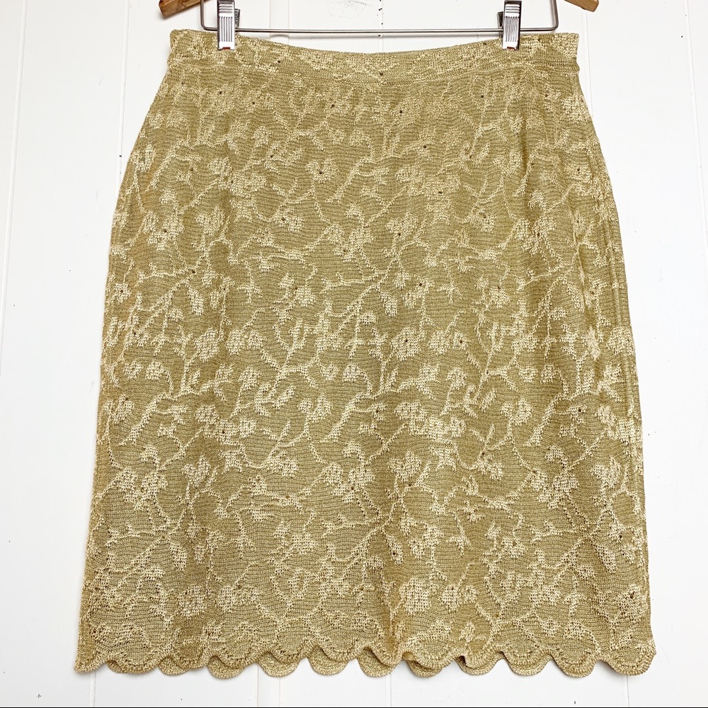 St John Evening Gold Floral Embellished Knit Skirt